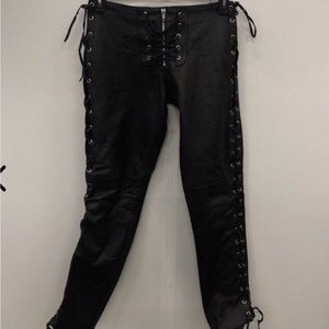 Mid/low rise lace up leather pants